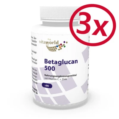 Vita World 3er Pack Betaglucan 500mg + Vit C + Zink 3 x 90 Kapseln (24,10€/100g)