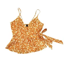 Shein Womens XS MOD Tie Side Ditsy Floral Cami Top Orange Yellow
