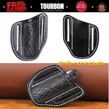 TOURBON Leather Knife Sheath Belt Carry Pouch EDC Folding Tools Pocket Camping