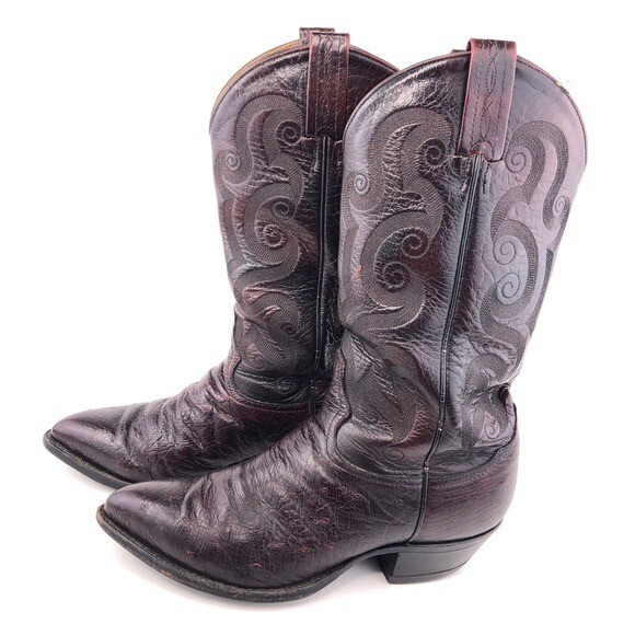 Tony Lama Men Size 7D Burgundy Full Quill Ostrich Leather Pull On Western Boot Tony Lama Men main image 3