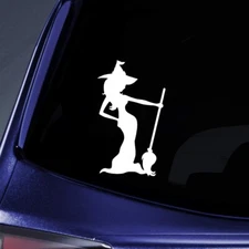 Cute Witch - TWO White Vinyl Decals Car Truck Windows laptop notebook