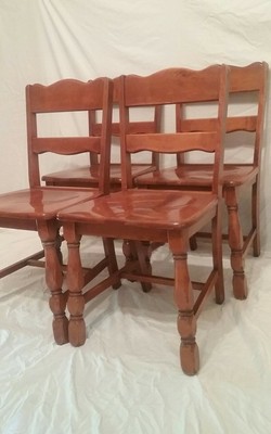 Vtg Set 4 Solid Maple Dining Chairs Farmhouse Country Colonial