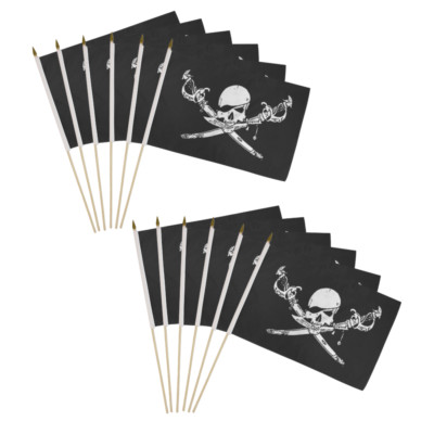 1 Dozen Brethren of the Coast 12x18in Handheld Pirate Party Stick Flags