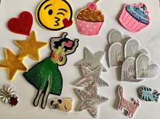 Fun Lot Assorted Patches: Sequins, Embroidered Cupcakes, Emoji-Free Shipping