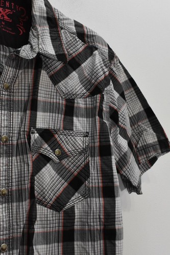 Twenty X Mens Tartan Plaid Short Sleeve Flap Pocket Cotton Button Up Shirt M - Picture 4 of 9