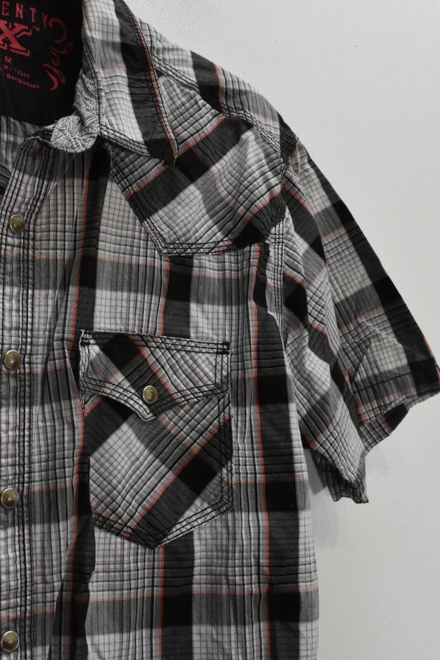 Twenty X Camisa Para Hombres Tartán A Cuadros Manga Corta Solapa Bolsillo Algodón Abotonada M Foto 4 de 4