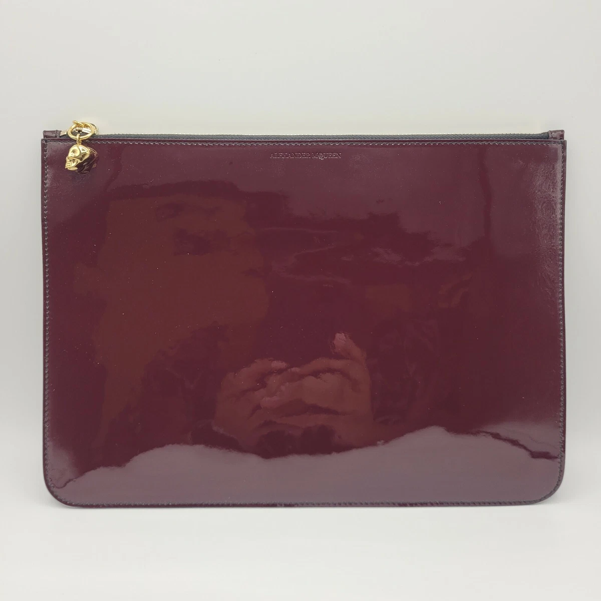Alexander McQueen Bordeaux Patent Leather Skull Large Pouch 420860 DP00G 6100