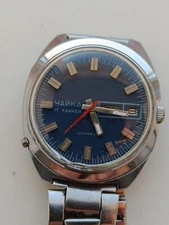 Watch Chaika Polyot.Blue Dial.Vintage USSR.2628.Bracelet.17 Jewels.Calendar.Work