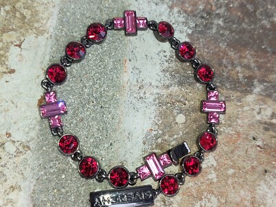 Givenchy Red And Pink Crystal Bracelet Gun Metal Hard To Find Pattern Nice Wow