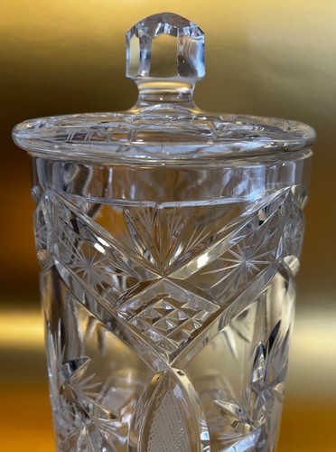 Vintage Biscuit Cookie Jar w/ Lid Heavy Brilliant Cut Crystal 11" Total Height - Picture 4 of 10