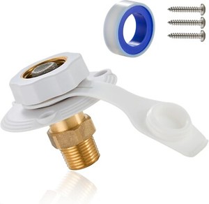 MAKEMOTORGREAT Brass RV City Water Fill Inlet Flange – PT 1/2'' Female Thread, White Connector With Check Valve, 1-Year Warranty