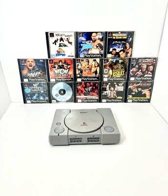 PLAYSTATION 1 KONSOLE & 13 WRESTLING SPIELE BUNDLE WWF WCW ECW WRESTLEMANIA PS1