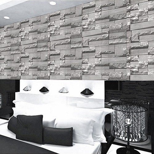 10M Silver Grey 3D Realistic Brick Effect Wallpaper Slate Stone Vintage Textured - Picture 4 of 40