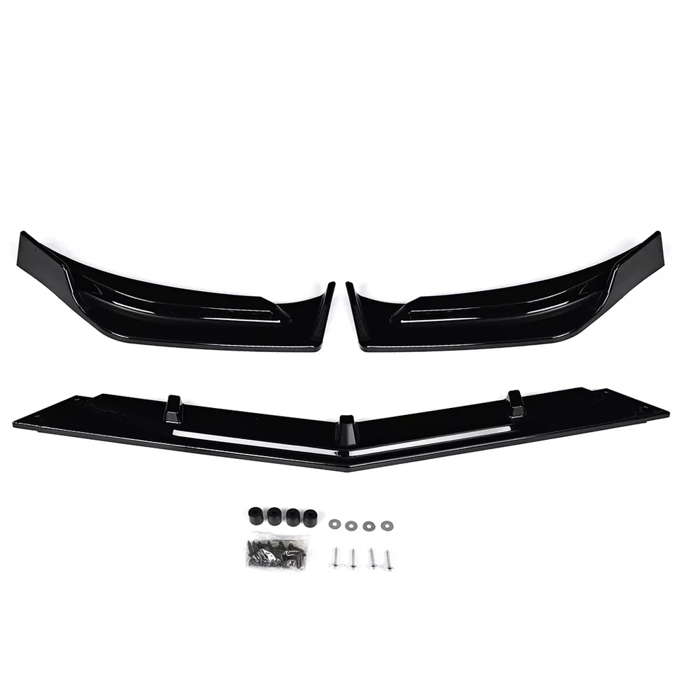 For Chevrolet Malibu LT 2019-2021 V Style Glossy Black Front Bumper Lip Splitter - Image 2 of 4