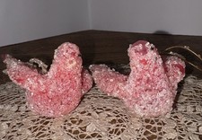 Vintage Hard Plastic White Sugar Gumdrop Set Of 2 Dove Ornaments