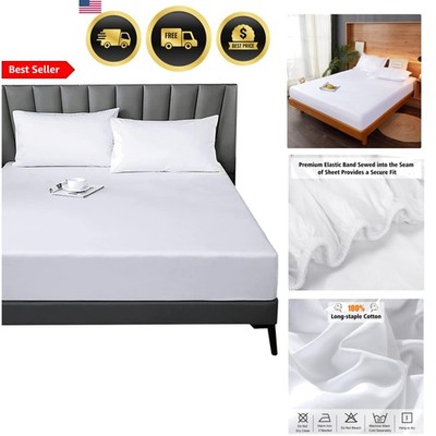 Cotton Fitted Sheet Full 300 Thread Count Breathable Deep Pocket White