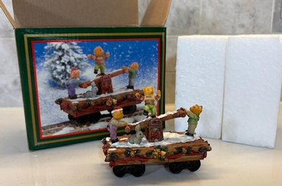 #ad World Bazaars 1995 North Pole Express Xmas Train Car Teddy Bears Hand Pump $17.95