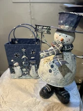 Large Hanging Metal Snowman Tea Light Candle Holder 16" Tall, Holds 2.5" Pillar