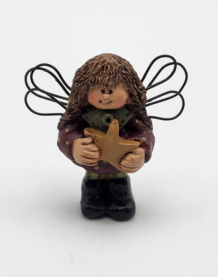 Broche de ángel arte popular artesanal de madera país primitivo Navidad prendedor rústico Foto 2 de 4