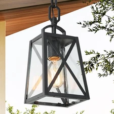 LNC Black Outdoor Hanging Light Mini Pendant w/ Seedy Glass for Patio/Porch