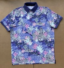 Greyson Men’s L Savannah Nights Golf Shirt Polo Wolf Mansion Floral Excellent