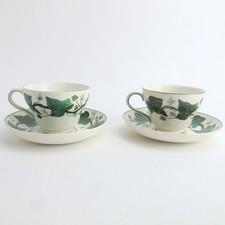 Napoleon Ivy by Wedgwood Queen's Ware Pair of Footed Cups  Saucers