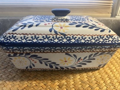 Sterling Home 1 Qt Ceramic Pottery Floral Folk Art Style Design Serving Dish/Lid