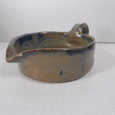 Handmade Studio Pottery Bowl Dish  Rustic Primitive Decor Cracked