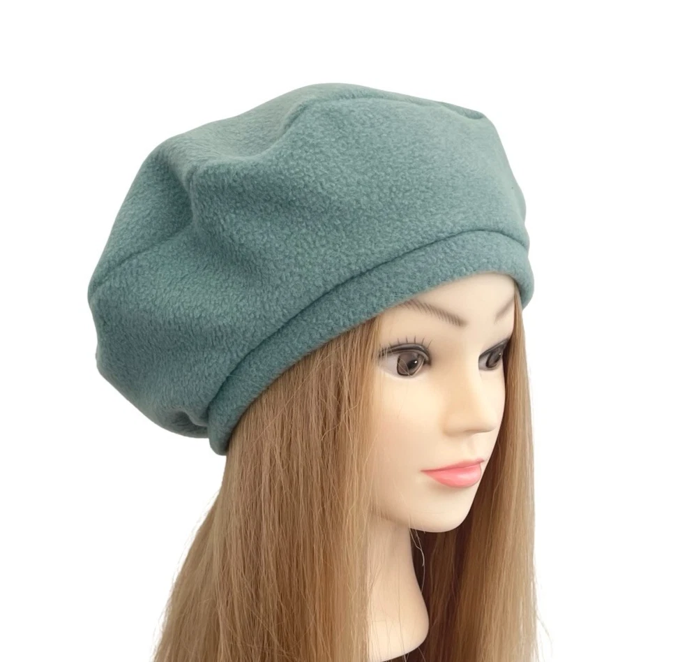 French Beret Pastel Mint Tam Fleece Autumn Beret Hat for Women Handmade Gift