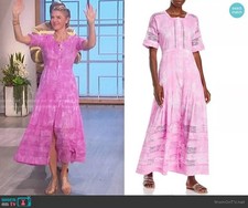 LoveShackFancy Pink 'Edie' Tie-Dye Short Sleeve Midi Shirtdress sz L