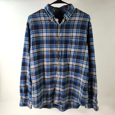 Lands' End Mens Shirt Size L 16-16 1/2 Blue Multicolor Plaid Button Down Flannel