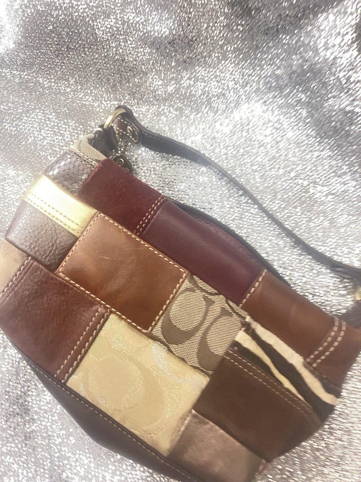 Coach Patchwork Shoulder Bag Zip Closure Brown Be… - image 1