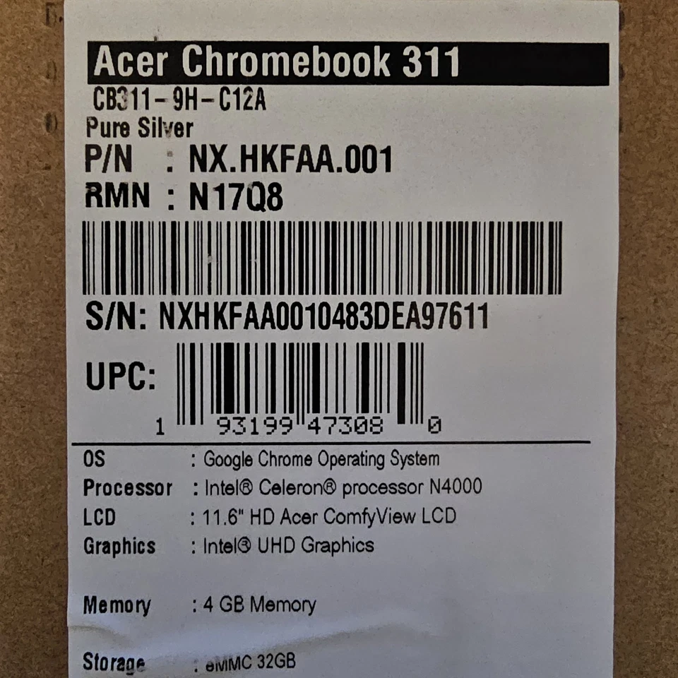 Acer Chromebook 311 11.6" (32GB eMMC, Intel Celeron N, 2.60 GHz, 4GB)... - Image 3 of 3
