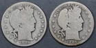 1904-OS 50C BARBER SILVER HALVES 2 Coins KM# 116 Grade: AG/G A7945