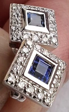 18Ct White Gold Sapphire & Diamond Cluster Earrings Butterfly Backs Hallmarked