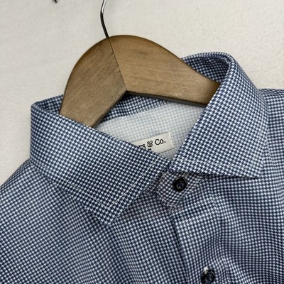 Collars Co Dress Shirt Men's Medium Blue Houndstooth Plaid Business Stiff NEW