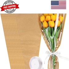 50 Pcs Flower Wrapping Bags for Bouquets, Kraft Paper Floral Packing Sleeves ...