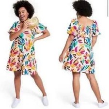 Tabitha Brown x Target Medium Botanical Floral Leaf Multicolor Puff Sleeve Dress