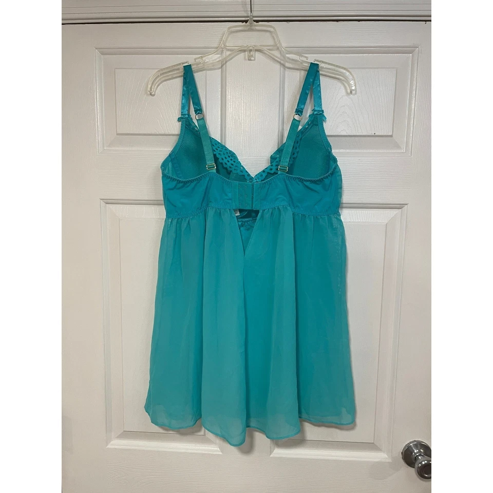 Lencería Babydoll de encaje con aros Cacique Chemise Negligee azul aguamarina 40DD 40E Foto 3 de 4