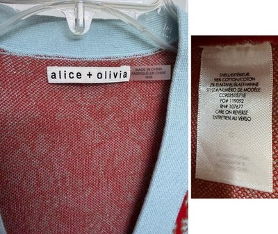 Alice + Olivia Minako Cardigan Sweater Floral Rainbow Stripe Blue