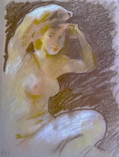 Small Pastel Painting on Paper Original French Boudoir Figure Impressionism 9x12