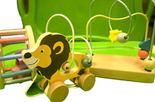 LOT 3-Wooden Bead Maze Rollercoaster, Shape Sorter  Lion Pull Toy Pastel Color