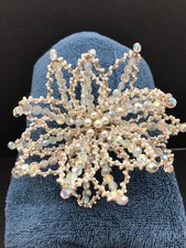 VINTAGE BRIDAL VEIL CROWN HEADPIECE Beaded Pearls Crystals Wired 1940s 1950s