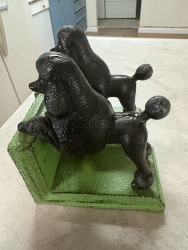 Vintage Buchstützen Gusseisen schwarz Pudel Hunde - Bild 4 von 6