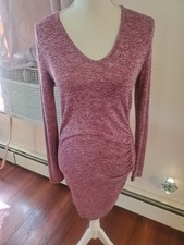 Womens Long Sleeve Dress Soft Mid length "As U Wish" Burgundy Sm Form Fitting