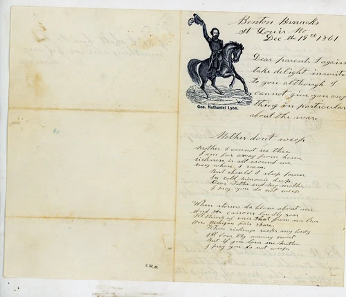 Civil War Patriotic Lettersheet Used with letter Gen Lyon