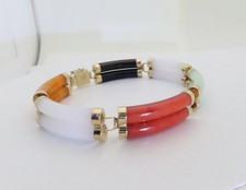 Multicolored Jade Bracelet Solid Gold Jewelry Gift Virgo March 10k Size 7.5 B173