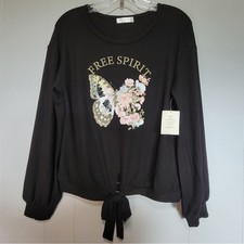 Retrology Top With Front Tie And Butterfly Free Spirit Graphic