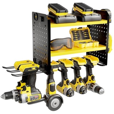 Workshop Power Tool Rack - Dual Pegboard Sides, 6 Drill Bays