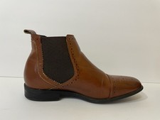 Stacy Adams Boys Leather Chelsea Boots Brown Wingtip Size 4.5M Dress Shoe